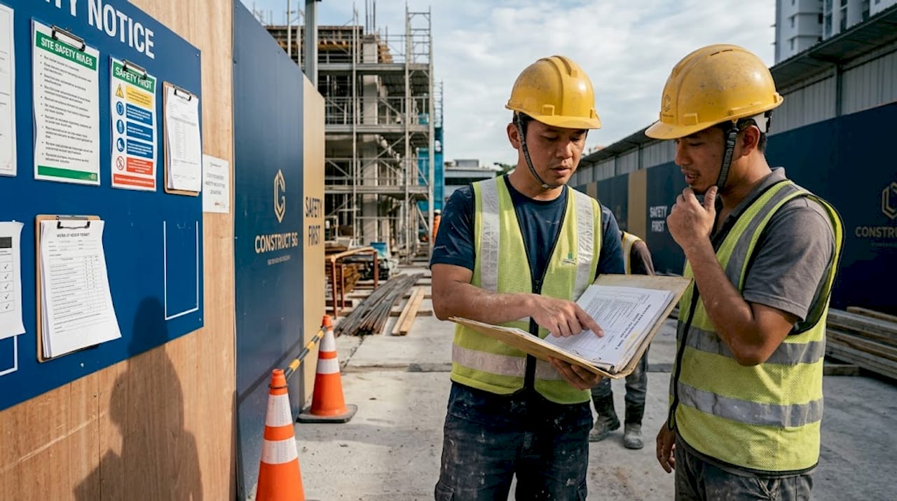 Safety manager reviewing checklist onsite