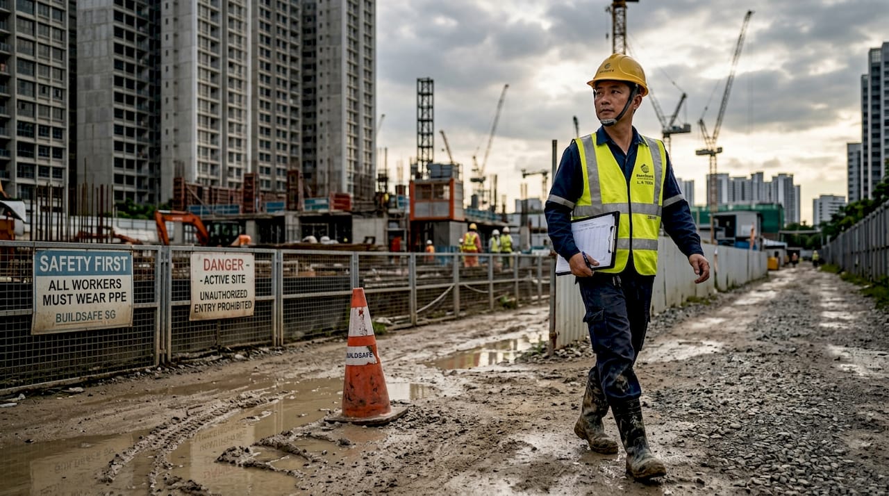 Singapore construction safety officer on active site
