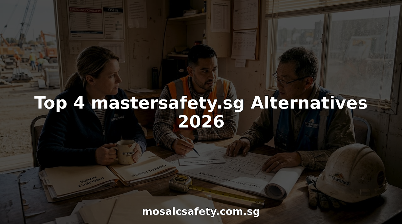 Construction professionals review safety paperwork in office