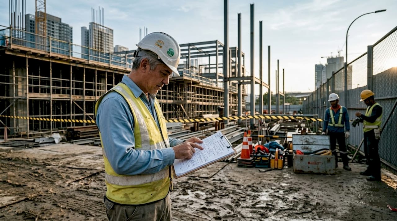 Safety officer reviewing site assessment forms