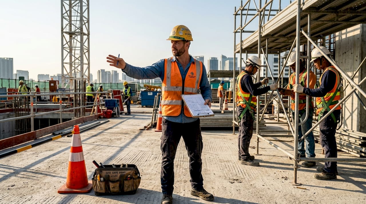 Safety manager guiding workers onsite in Singapore