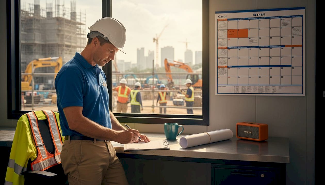Safety manager reviewing site compliance checklist