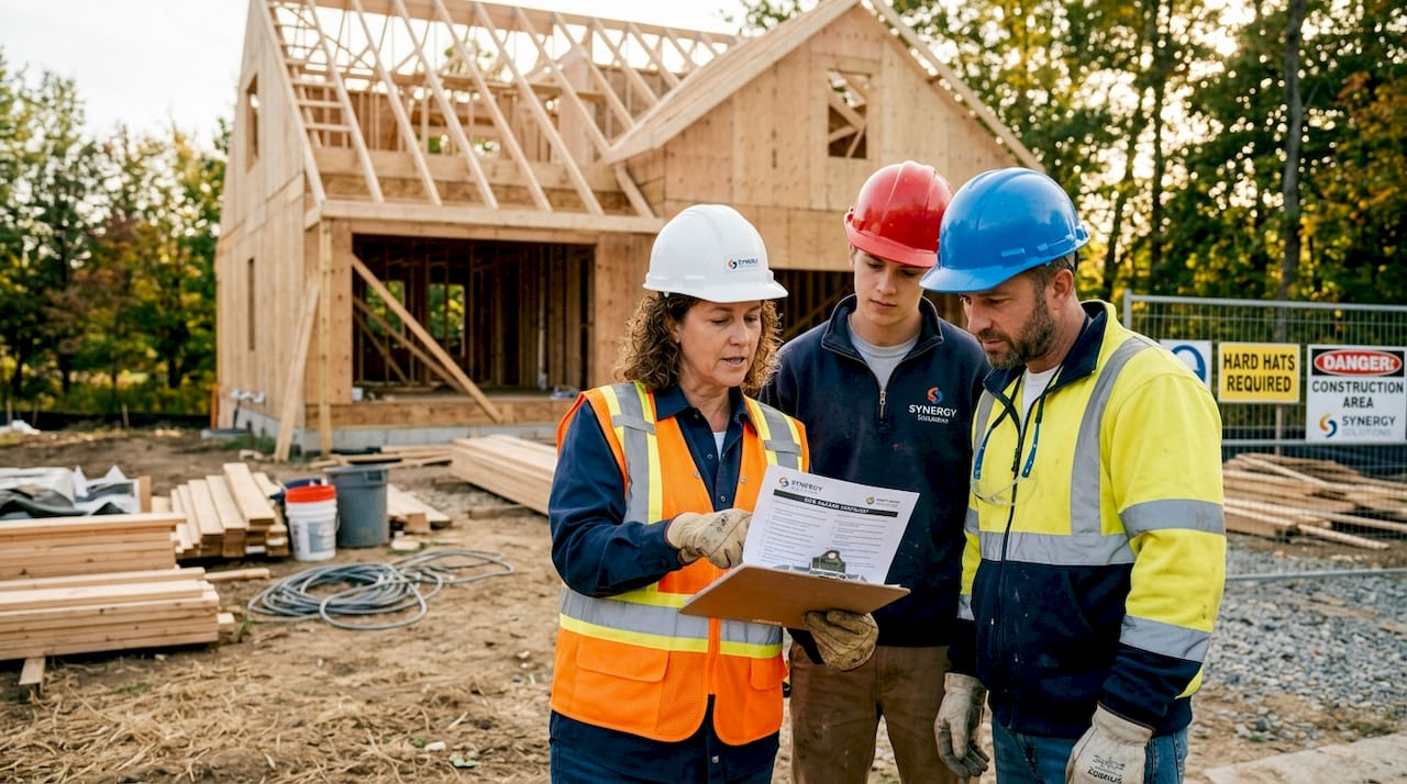 Supervisor leads safety check near construction site
