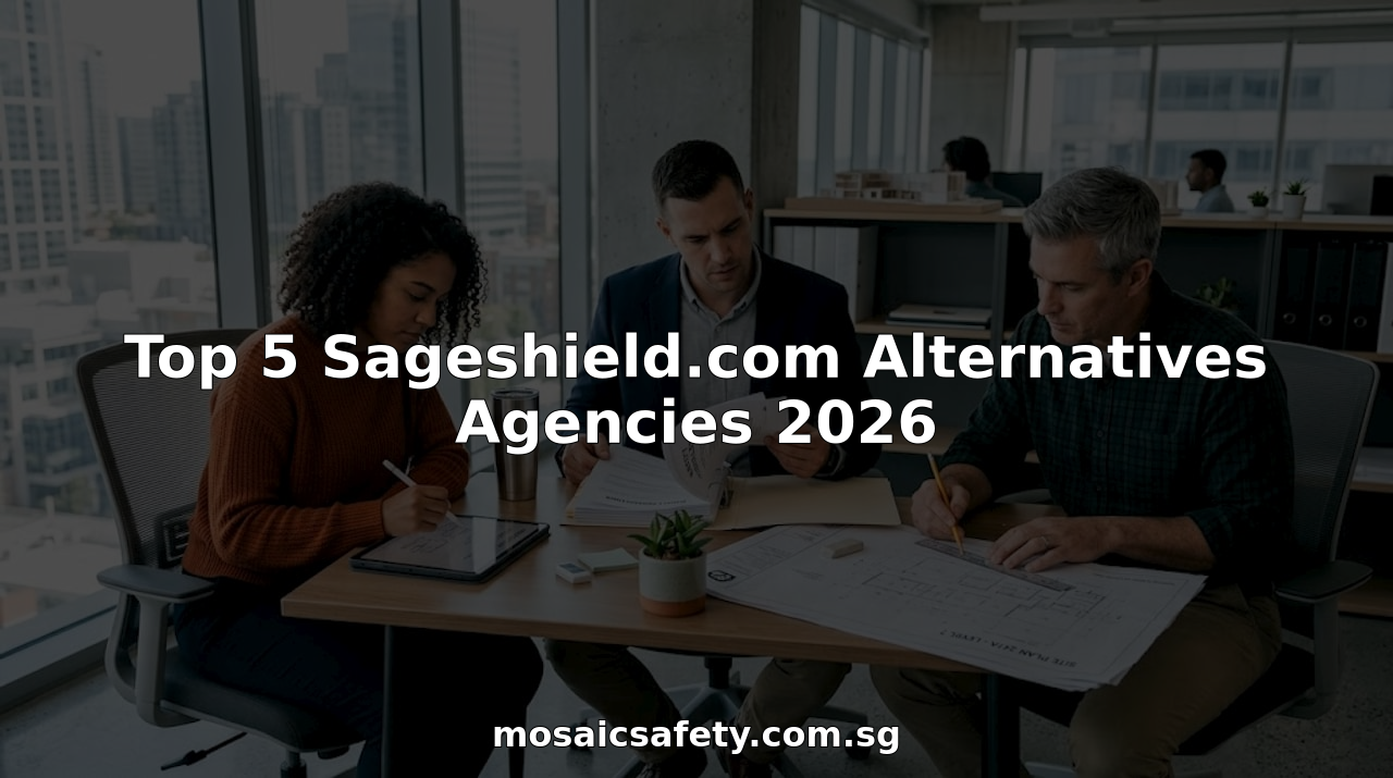 Construction safety consultants reviewing documents in office