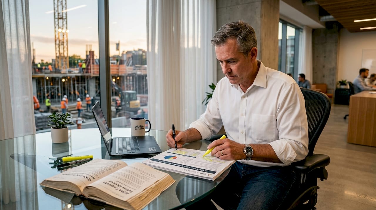 Construction safety manager reviewing report