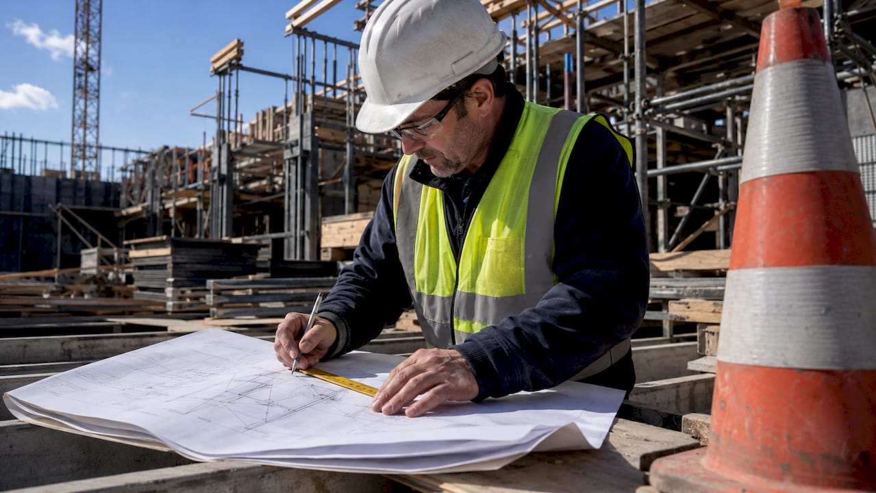 Engineer reviewing temporary works safety plans