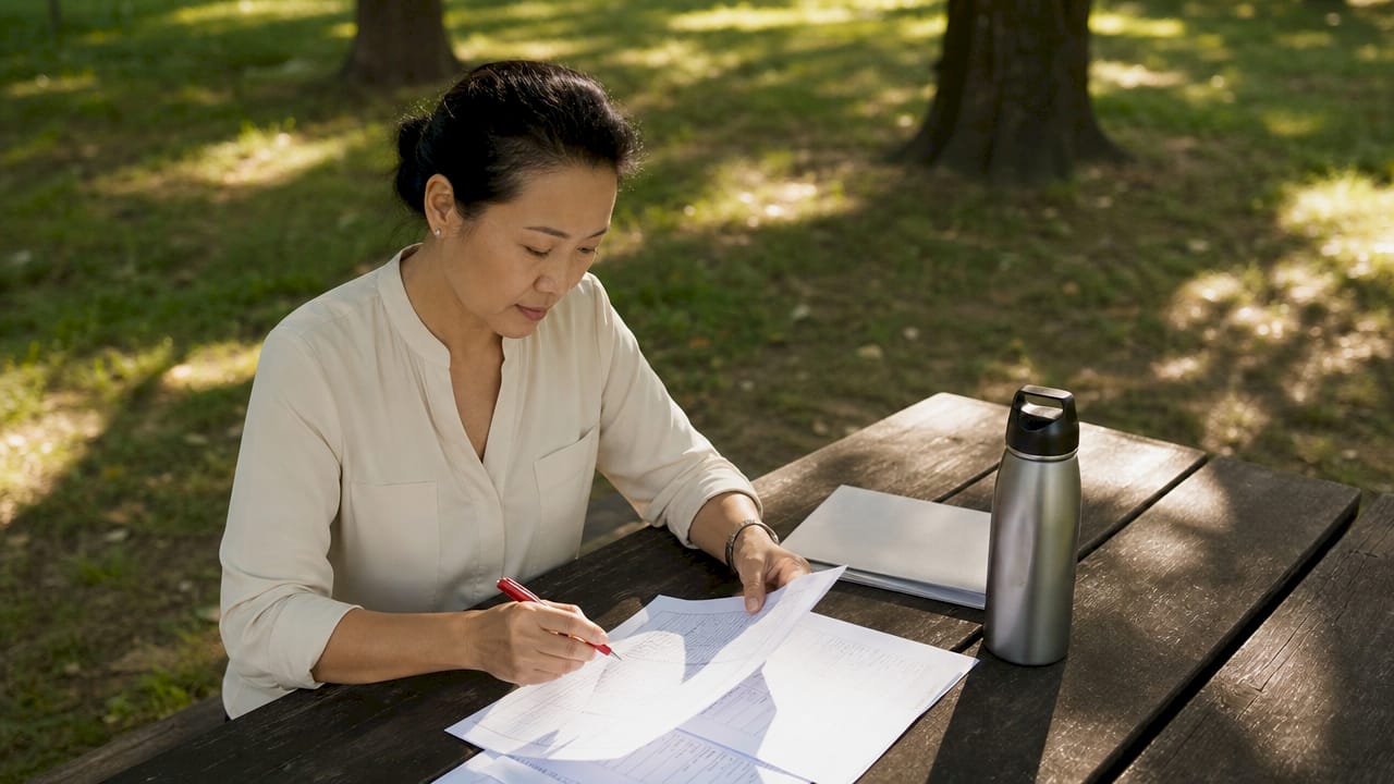 Fire safety professional reviewing fire assessment documents