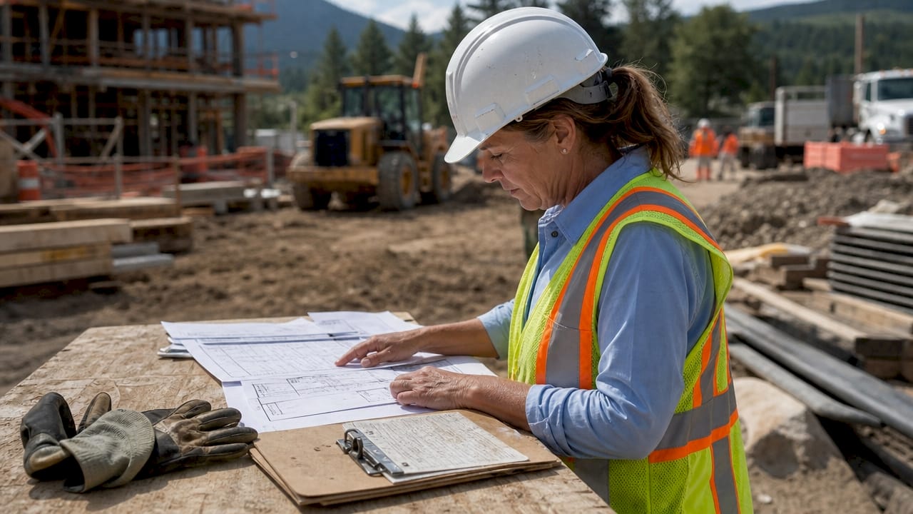 Safety leader reviewing procedures in industrial office