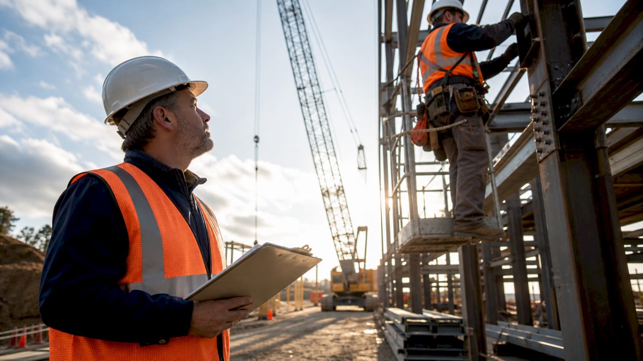 Construction manager observing safety behavior on site