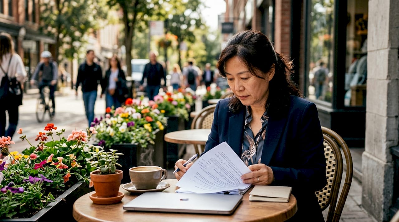 Professional reviewing printed safety policy document