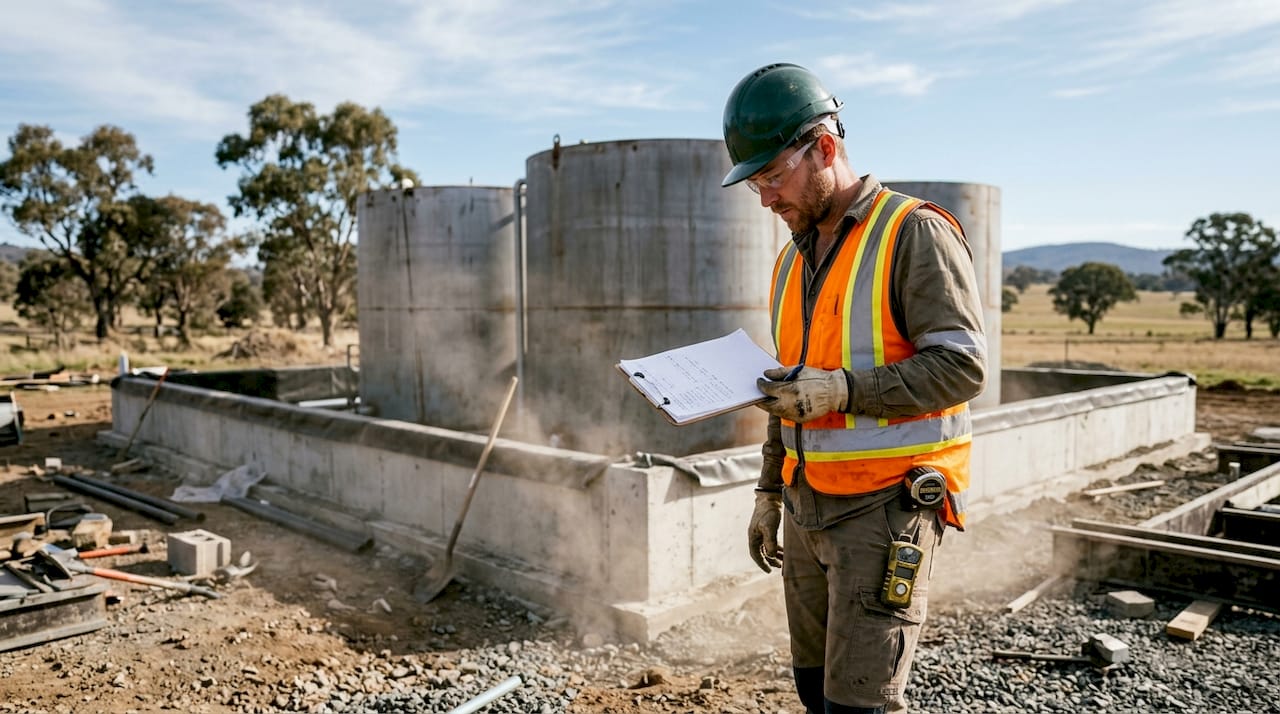 Engineer inspecting containment at construction site