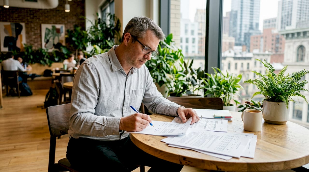 Project manager reviewing contractor qualification papers