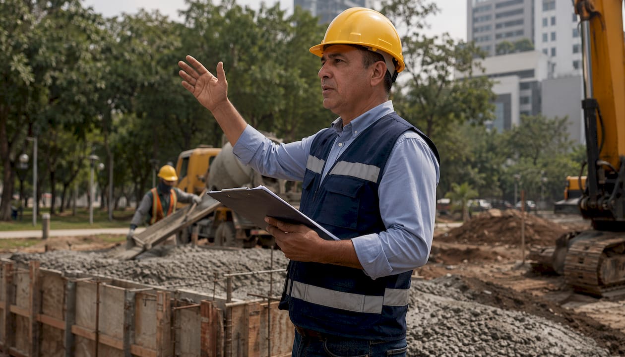 Construction manager inspecting site quality