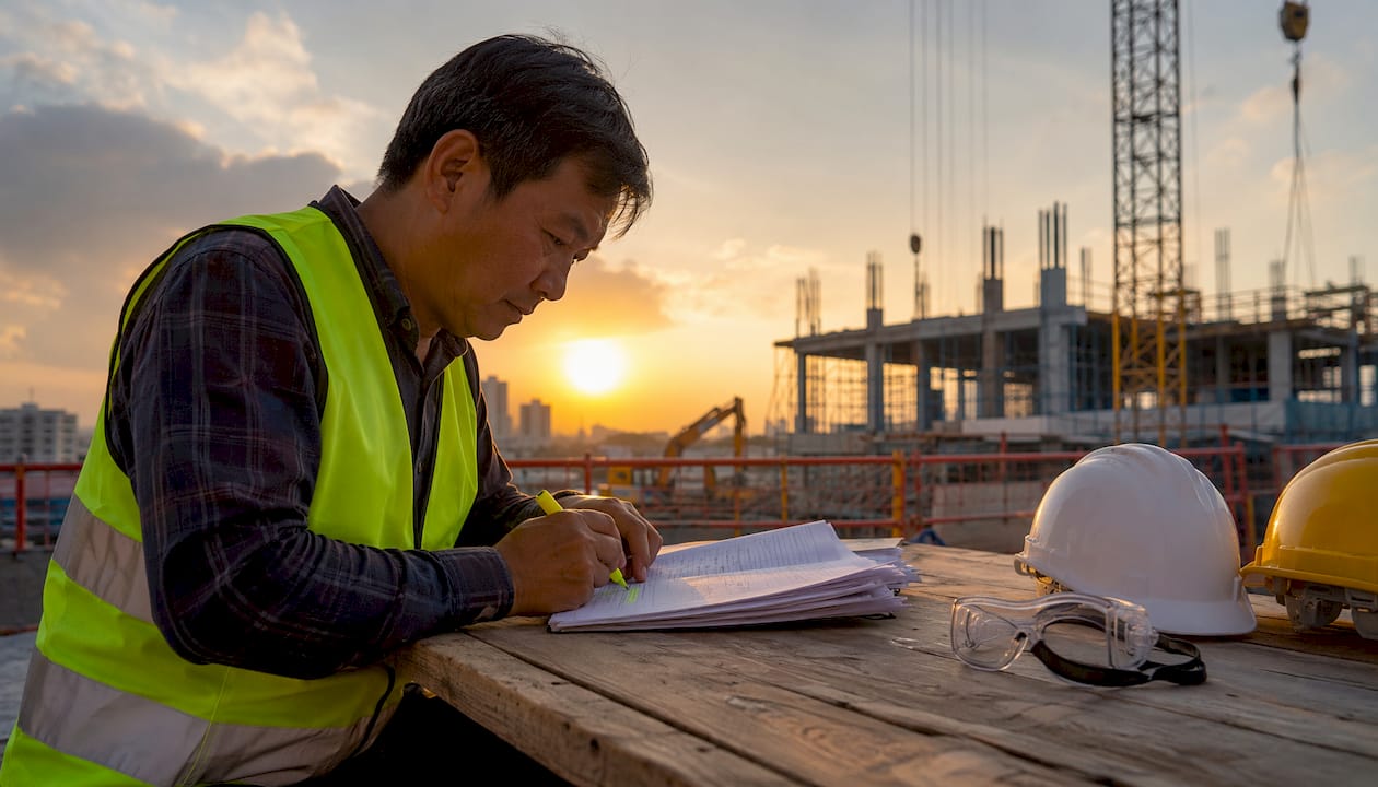 Safety officer reviewing WSH Act documents
