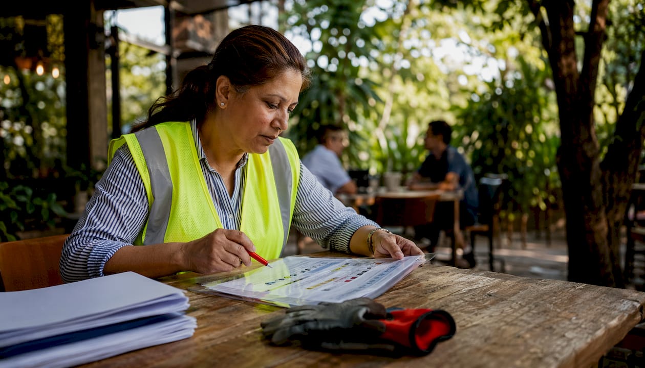 Safety officer reviewing procedures in factory