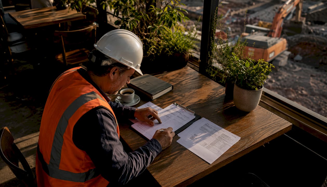 Construction safety officer reviewing incident report