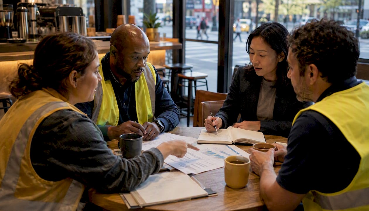 Safety team reviewing improvement reports