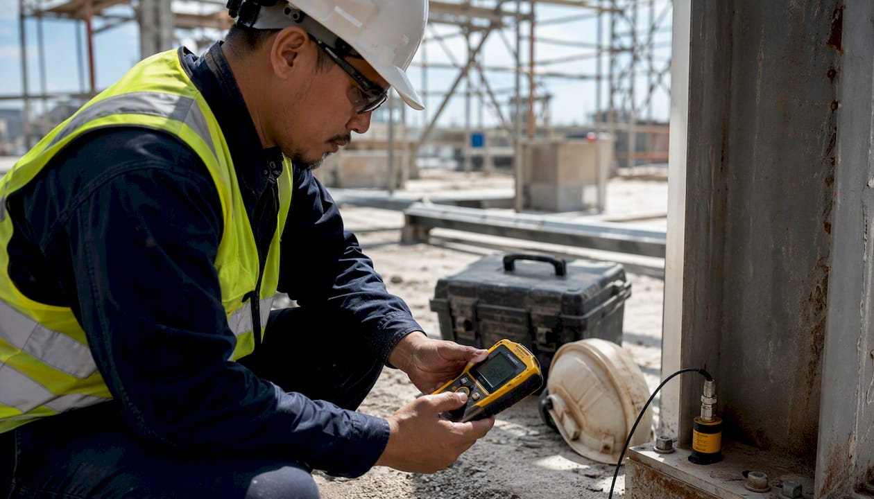 Safety officer testing compliance device onsite