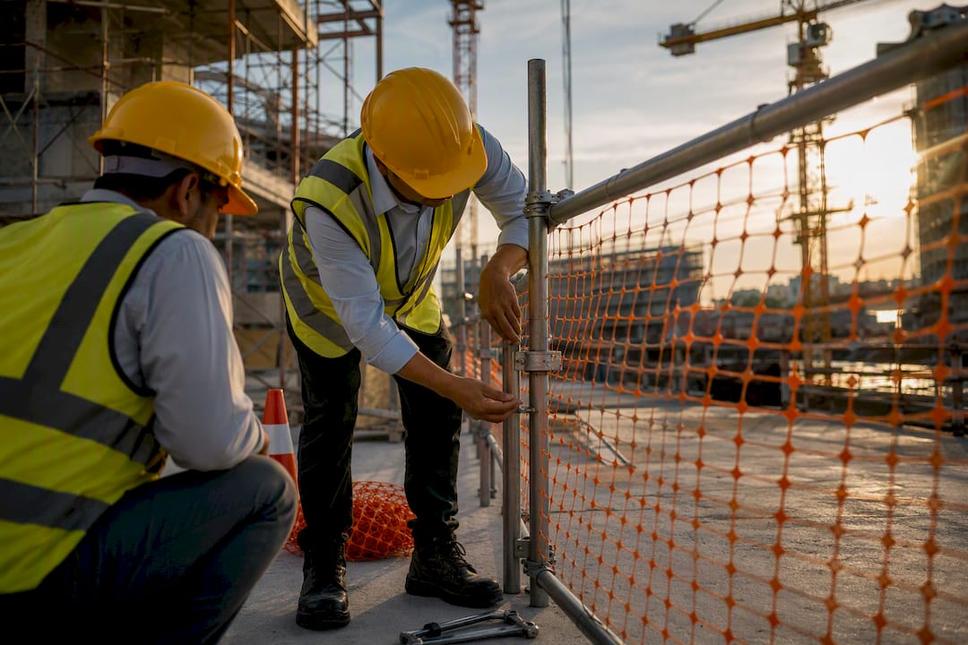 Safety officer adjusting barrier on-site