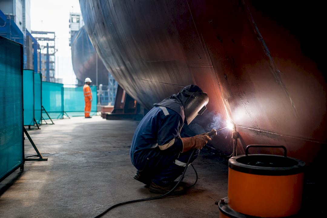 Controlled vessel welding work in Singapore shipyard