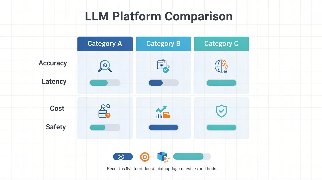 The image depicts a comparison table that outlines four evaluation criteria across three categories of LLM platforms. This table serves as a visual aid for understanding how different AI tools can impact quality management systems and supplier evaluation processes in the context of ISO 9001 compliance.