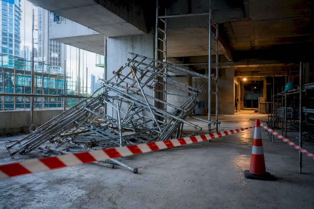 Partial scaffold collapse at construction site