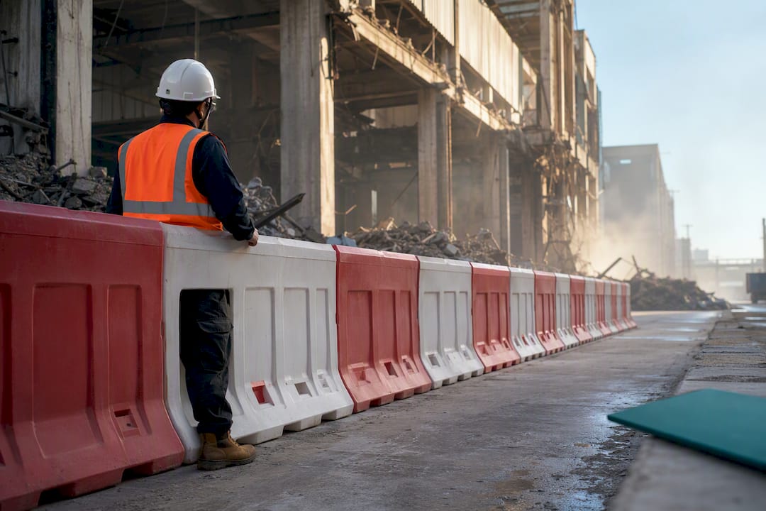 Supervisor checking demolition exclusion barriers