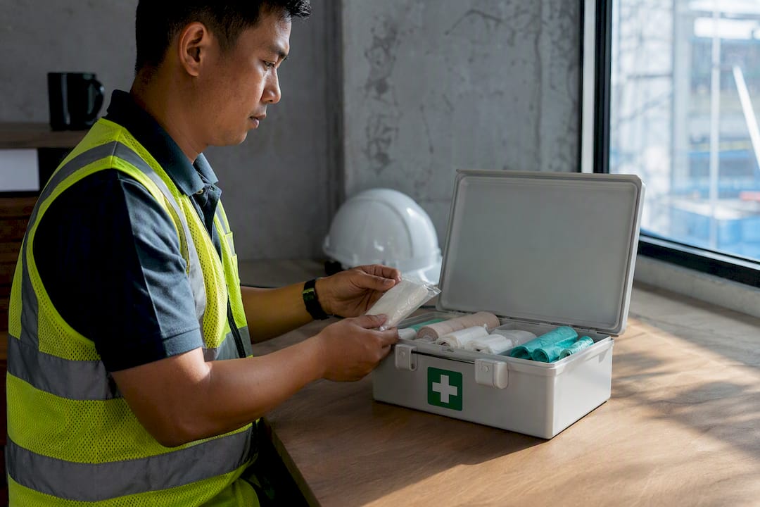 First-aid box prepared for site emergencies