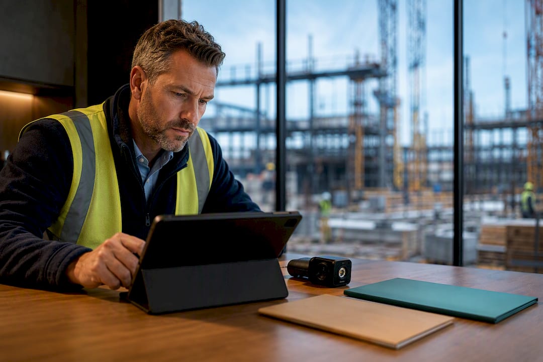 Auditor reviewing construction evidence hub