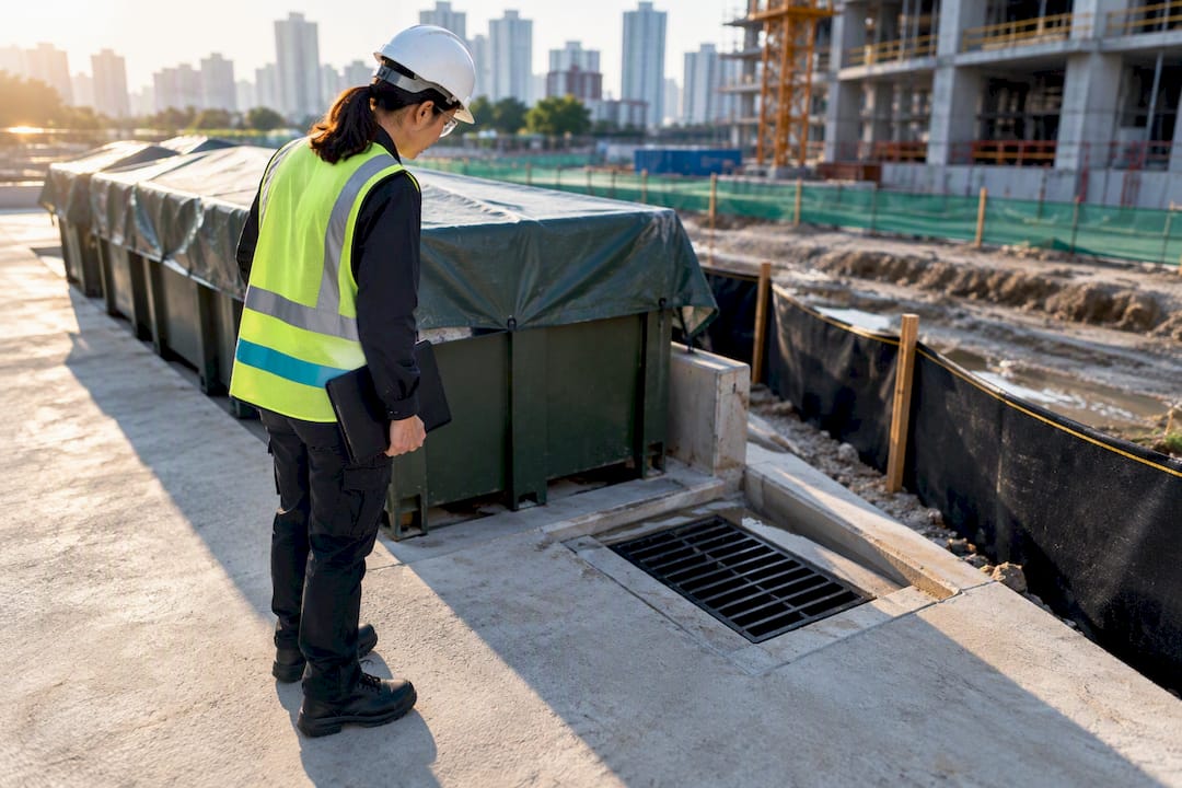 Environmental officer inspecting construction site controls