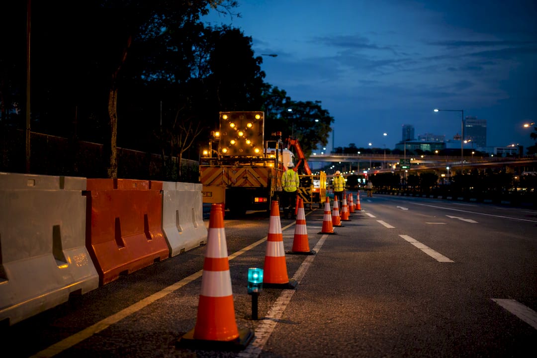 Temporary traffic control setup on urban road