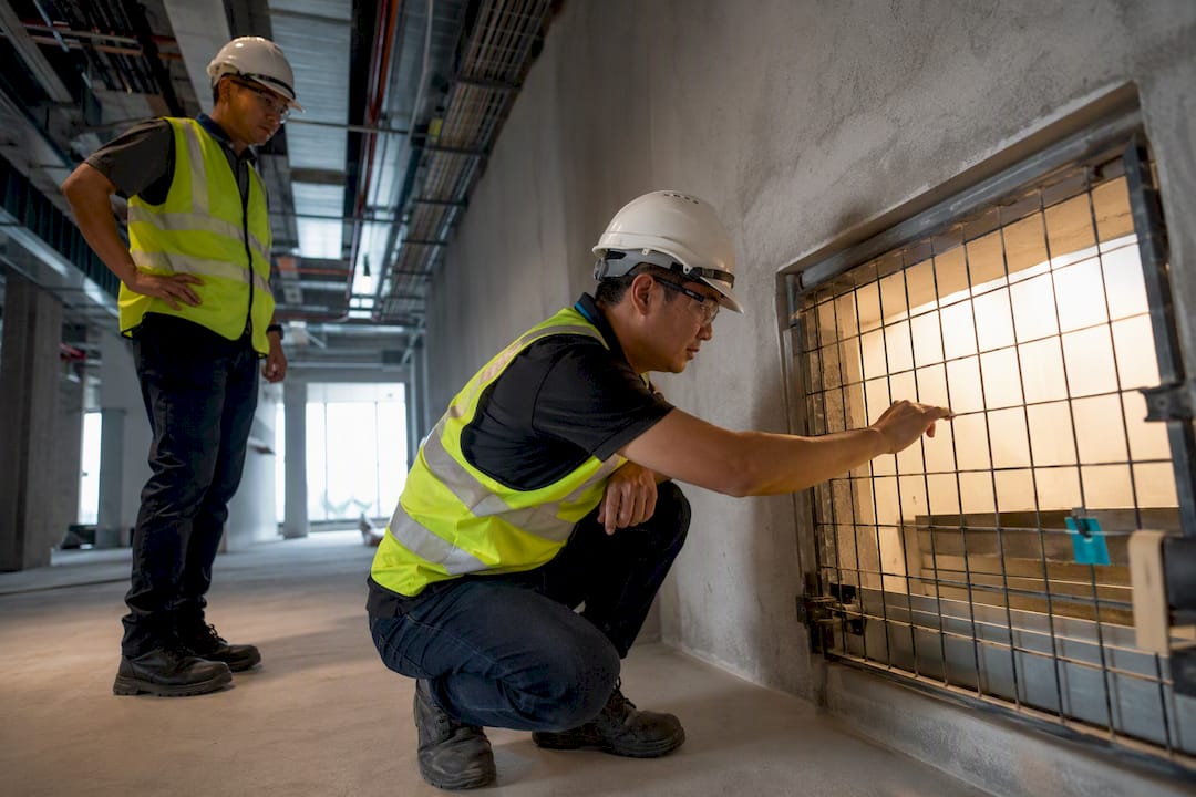 Safety auditor inspecting a construction worksite