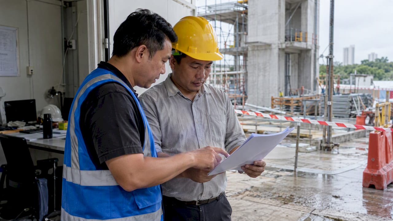 Safety officer reviewing construction accident report