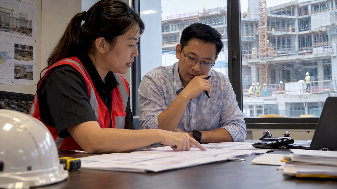 Managers reviewing construction safety training costs