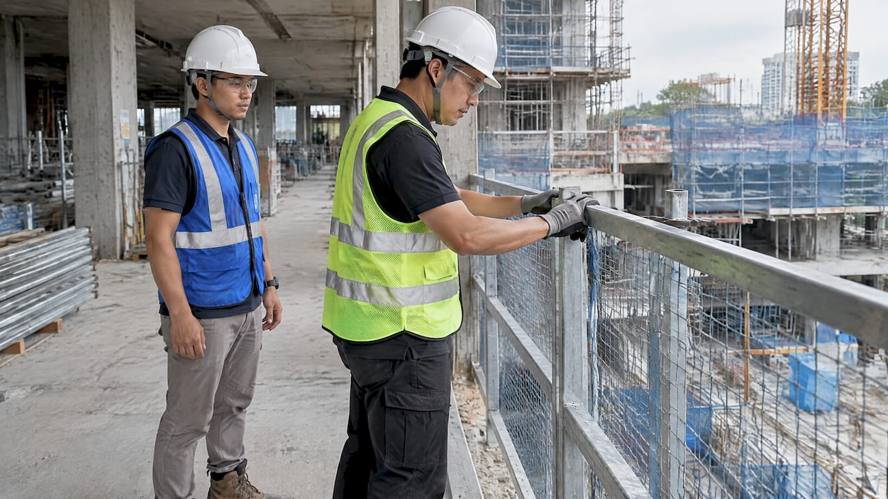 Auditor verifying construction site safety controls