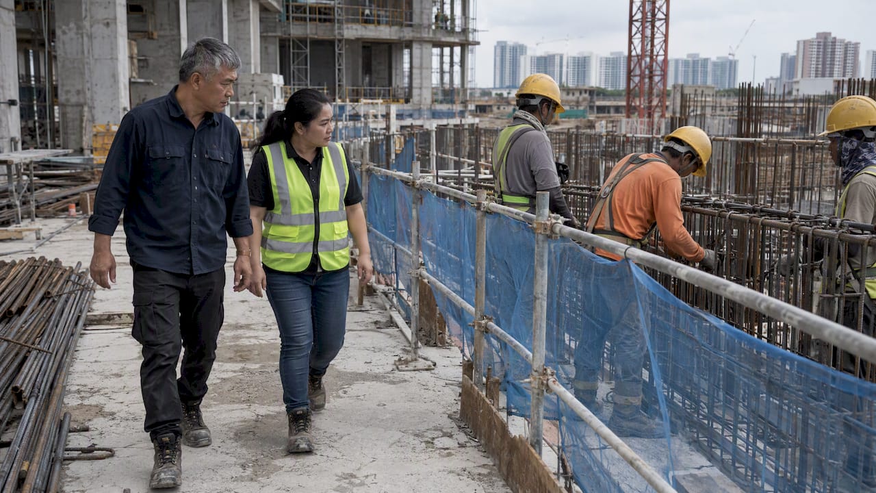 Auditor and safety officer inspect site controls