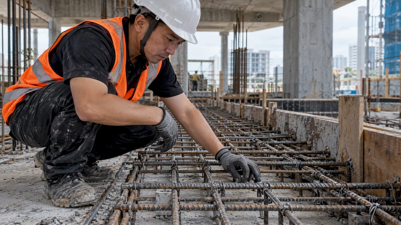 Inspector checking reinforcement at a hold point