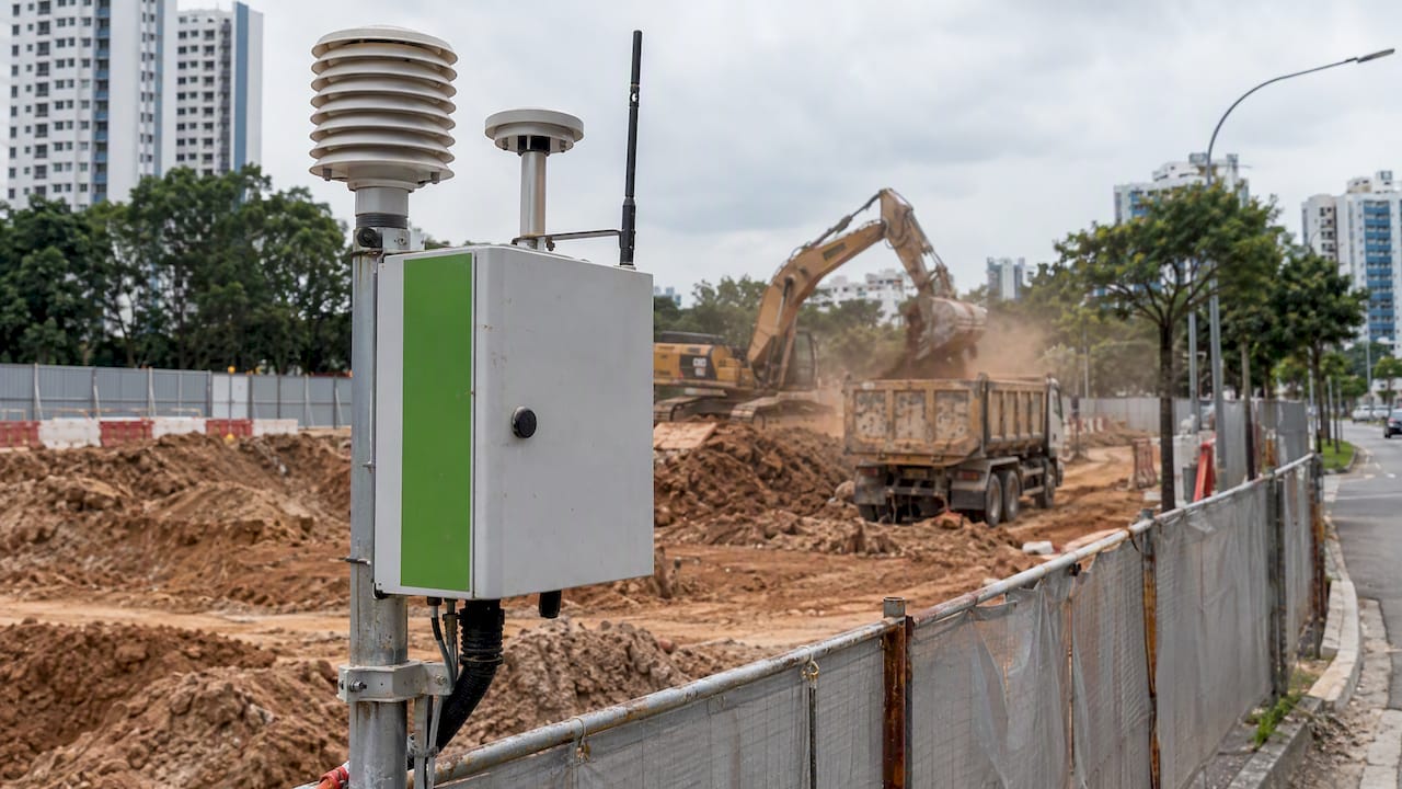 Air quality monitor beside Singapore construction works